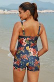 Dark Green Floral Sweetheart Neck Adjustable Straps Ruching Front OnePiece Swimsuit