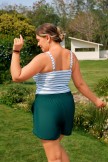 White Striped Adjustable Straps Sporty Plus Size Bikini Top with Boy Short Set