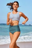 Blue Striped Crossback Sporty Bikini Set