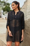 Black Collar Neck Embroidery Buttoned Elbow Sleeves Cover Up