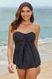 Black Strapless Bandeau Twist Front Long Tie Tankini Set