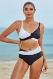 Black And White Sweetheart Neck Twist Front Adjustable straps Bikini Set