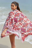 Red Geometric Patterns Cardigan Batwing Sleeves Boho Style Loose Cover Up