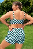 Green Checked HighWaisted Sporty Plus Size Bikini Top And Boy Short Set