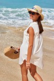 White Stand Collar VNeck TShirt Style Casual CoverUp
