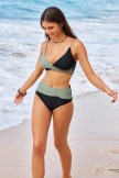 Black & Green Colorblock Adjustable Straps Romantic Bikini Set