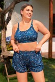 Daisy Floral Scoop Neck Stylish Plus Size Bikini Top with Boy Short Set