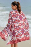 Red Geometric Patterns Cardigan Batwing Sleeves Boho Style Loose Cover Up