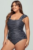 Striped Wide Straps Off Shoulder OnePiece Swimsuit