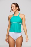 Green Scoop neck Double Straps Crossback Tankini Set