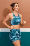 Green Striped Scoop Neck Sporty Bikini Top With HighWaisted Boy Legs