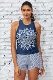 Geometric Pattern Scoop Neck Sporty Tankini Top And Boy Shorts Set