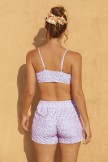 Pink Floral Scoop Neck Adjustable Spaghetti Strap Basic Bikini Top And HighWaist Boy Shorts