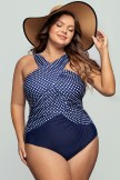 High Neck Blue And White Dot OnePiece Swimsuit