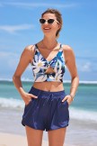 Blue Romantic Floral Adjustable Strap Bikini Top with Boy Shorts Set