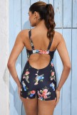 Black Floral Sweetheart Neck Underwire Adjustable Straps Backless Onepiece Swimsuit