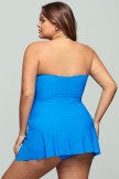 Solid Blue Bandeau Neck Skirted Swimdress