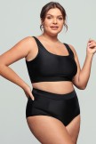 Solid Black Scoop Neck High Waist Bikini Set