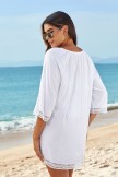 White VNeck Ties Elbow Sleeves Leisure Cover Up