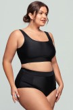 Solid Black Scoop Neck High Waist Bikini Set