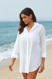 White FoldOver Collar Neck Long Sleeves Irregular Hem Cover Up