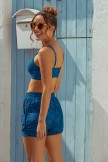 Deep Blue Floral Square Neck Wide Straps Sporty Bikini Top And HighWaist Boy Shorts