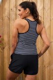 Black Striped Scoop Neck Racer Back Tankini Top And HighWaist Boy Short