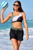 Clean Colorblock Sporty Bikini Top With Boy Short Set