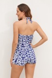 Signature Halter Strap Sweetheart Neck Ruching Tummy Control Casual OnePiece Swimsuit