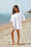 White VNeck Ties Elbow Sleeves Leisure Cover Up