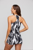 Black Feather Print Scoop Neck Racerback Tankini Set