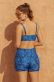 Deep Blue Floral Square Neck Wide Straps Sporty Bikini Top And HighWaist Boy Shorts