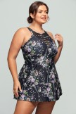 Floral High Neck LaceUp Tankini Set