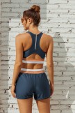 Deep Blue Colorblock Square Neck Wide Straps Sporty Bikini Top And HighWaist Boy Shorts