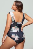 Floral Wide Straps Off Shoulder OnePiece Swimsuit