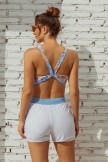 Floral Square Neck Wide Straps Sporty Bikini Top And White HighWaist Boy Shorts