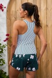 Striped Scoop Neck Racer Back Tankini Top And Floral HighWaist Boy Short