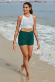 Green Stripe Square Neck Wide Straps Crossback Sporty Bikini Top And Floral HighWaist Boy Shorts Set