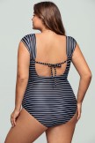 Striped Wide Straps Off Shoulder OnePiece Swimsuit