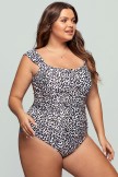 Leopard Wide Straps OffShoulder OnePiece Swimsuit