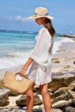 White VNeck Lace Trim Batwing Sleeve Chic CoverUp