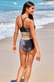 Black TieDye Textured Scoop Neck Bikini Set