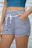 Blue Striped Tie Waist Casual Shorts