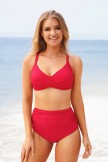 Red Twist Front High Waist Bikini Set