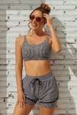 Black Plaid Print Square Neck Adjustable Straps Sporty Bikini Top And HighWaist Boy Shorts