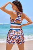 Colorful Floral Racerback Sporty Bikini Top and Boy Short Set