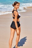 Black & white Asymmetrical Colorblock HighNeck Sporty Bikini Set