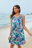 Tropical Patterns Scoop Neck Wide Straps Casual Beach Dress