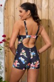 Black Floral Sweetheart Neck Underwire Adjustable Straps Backless Onepiece Swimsuit