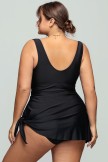 Solid Black V Neck Wide Straps Swimdress